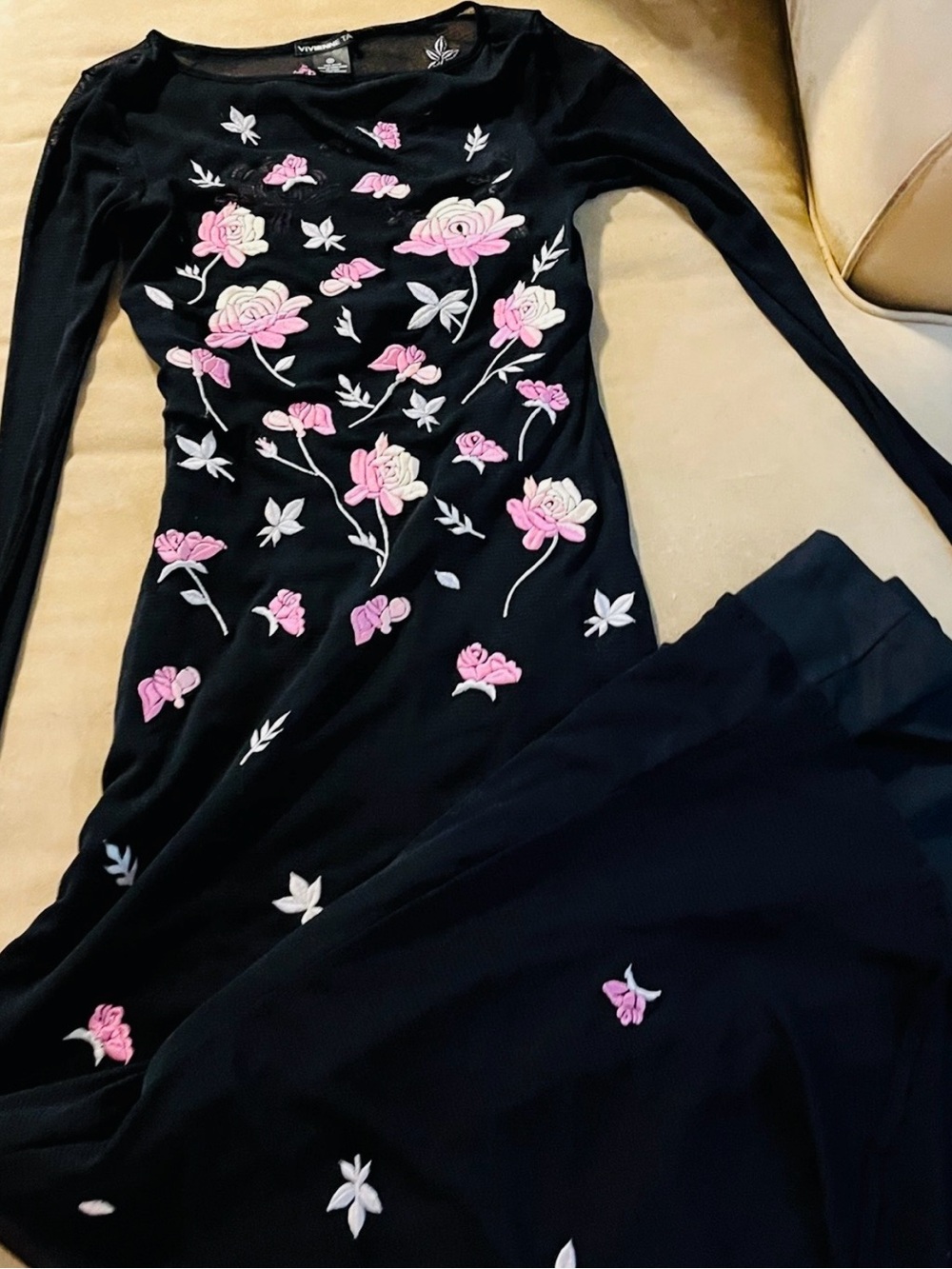 Vivienne Tam Vintage Floral Embroidered Long Mesh Dress